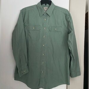 L.L.Bean Shirt Size XL Tall Military Green Cotton Collared Button Up Work Heavy
